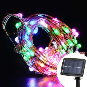 Solar Kupferdraht String Licht 10M 100LED Im Freien Wasserdichte Fee Terrasse Lampe Für Garten Hochzeit Weihnachten Party