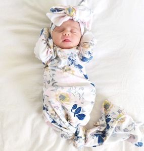 Spädbarns baby tjej sovsäck nyfödd baby mjuk bomull sovande säck med matchande huvudband två styck set baby swaddle wrap för 0-3m