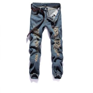 Atacado-2016 Nova Chegada Moda Broken-Hole Calças de brim dos homens Homens pequenos quadris reto Hip Hop rasgado para homens Pantalon Homme Plus Size 28-36