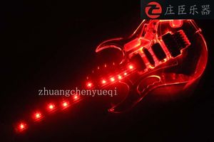 Akrilik kristal LED lamba parlak elektro gitar şeffaf pleksiglas elektro gitar 7v gitar LED renkleri ve cus belirtilebilir