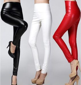 Najnowsze Kobiety PU Faux Skórzane Spodnie Slim High Waist Legginsy Spodnie Fleece Stretch Skinny Ołówek Capris Cukierki Kolory Lady Odzież Xmas Prezent