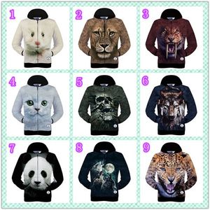 Gorąca Sprzedaż Zima Jesień Nowy 3d Zwierząt Hamster Lew Grey Cat Leopard Zestaw Słuchawkowy Wolf Drukowane Męskie Męskie Z Długim Rękawem Bawełniane Zip Up Bluzy Bluza