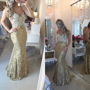 Sheer Neck Mermaid Prom Dresses Lace Evening Gowns Spring Bow Front Pearls Long Champagne Ombre Dress African