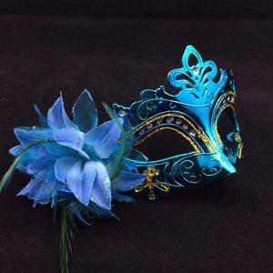 Satış Altın Kaplama Parti Maskeler Yarım Yüz Kadın Maskeleri Tüy Çiçek On Kenara Venedik Masquerade Mix Renk ücretsiz nakliye Maske