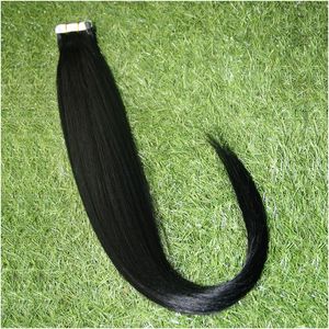 Натуральный черный 100 г прямой бразильский девственные волосы 40 шт. PU лента в человеческих волос расширения кожи утка человеческих волос клейкая лента