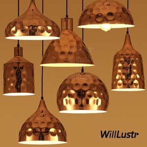 Willlion Copper Kolor Plated Metal Wisiorek Lampa Polka Dots Wave Point Oświetlenie Dinning Hall Hotel Restaurant Deli Shop Light