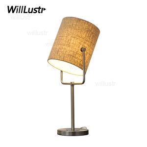NEW modern fork table lamp flaxen fabric lampshade silver fixture stand desk reading light study room bedside bedroom lamp table light
