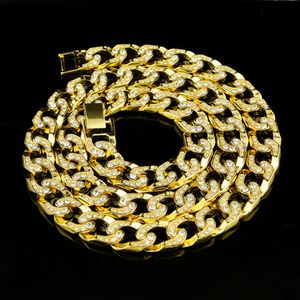 Män Gul Guld Silver Hip Hop Finish Diamond Simulera Kubansk Halsband 15mm 30Inch Iced Out Diamonds Halsband