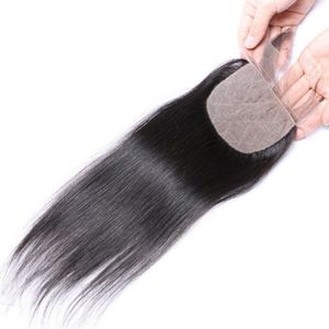 Fecho top de seda 4x4 Virgem 100% Cabelo Humano Fecho Reto Brasileiro Renda Pré Depenada Frontal