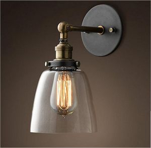 Loft Vintage وحدة إضاءة LED جداريّة الإضاءة الصناعية اديسون زجاج الظل علوي القهوة بار جدار الشمعدان الحديد لتقوم بها بنفسك الجدار ضوء مصباح مستودع e27