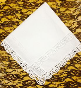 Free Shipping British classical style 12PCS/lot White 100%cotton Ladies Handkerchiefs12"x12"Elegant Embroidered crochet lace edges For Bride