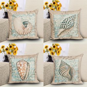 18 '' Ocean Style Cushion Cover 4 Typer Conch Shell Bomull Kasta Kuddehus Hem Dekorativ Soffa Kudde täcke kuddväska Freeshipping