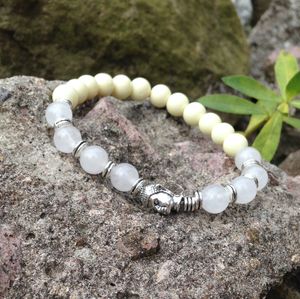 SN0419 Toptan Buda Bilezik Yeni Varış Beyaz Yeşim Buda Bilezik Budist Dua Boncukları Mala Man Braclets