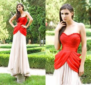 Red Chiffon Sweetheart Bodice Evening Gowns 2017 Ruffles Peplum Floor Length Prom Dresses Backless White Skirt Formal Party Dresses