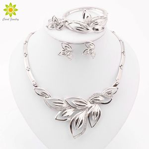 Latest New African Costume Jewelry Sets Silver Plated Leaves Shape Necklace Set Wedding Elegant Costume Jewelry Set
