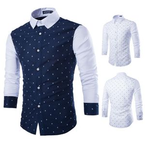 Wholesale-Hot Sale New Acetate Full Turn-down Collar Burderry Men Mens Autumn British Fashion Skull Printing Stitching Long-sleeved Y115