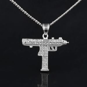 Hip Hop Gun Pendant Necklace For Men Women Iced Out Cz Pendant Cuban Chain Drop 272w