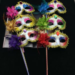 Na venda da mulher Máscara na vara Meia cara princesa máscara máscaras partido do disfarce Venetian halloween máscara mix frete grátis cor