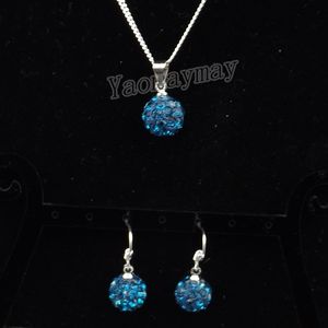 Wholesale 10 Sets Peacock Blue Disco Ball Pendant Earrings And Silver Plated Necklace Crystal Jewelry Set For Christmas