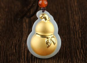 Gold inlaid jade lucky pendant gourd (blessing) talisman necklace and pendant