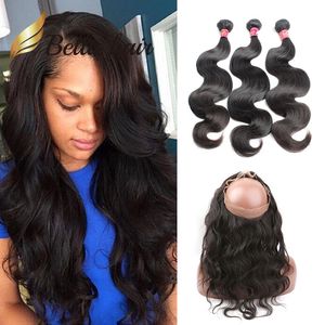 360 Frontal de renda com pacotes ondas onduladas de cabelo humano onda 3 Bundles e frontals costuram