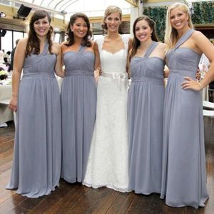 Серый дешевые простые официальные Maxi невесты платья для подружки невесты шифон один плечо длиной до пола линии плиссированные винтажные свадьбы гость платье на заказ