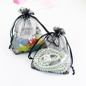 Drawstring Organza Jewelry Favor Pouches Wedding Party Festival Gift Bags Candy Bag Blue Butterfly Floral Print Silver X12CM X4