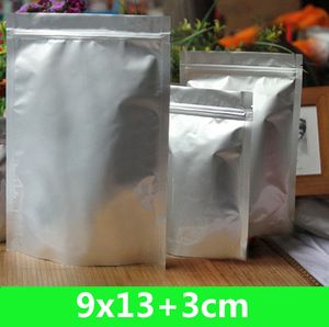 wholesale 9-37cm Silver Pure Aluminum Stand Up zipper Plastic Bags 100pcs/lot for food Sugar Tea Storage Reclosable Bag
