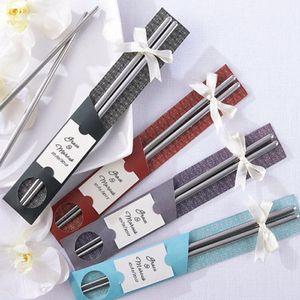 Creative Wedding Favors Gift Stainless Steel Chopsticks in Artistic Sleeve Home Wedding Supplies +DHL Free Shipping