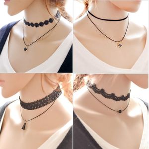 Moda Sexy Clavicle Strap Collar Choker Koralik Tassel Clover Naszyjnik Vintage Czarny Koronki Aksamitna Skórzana Sznur obojczyk łańcuch