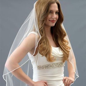 New High Quality Soft Tulle Beaded Edge 1T With Comb Lvory White Elbow Wedding Veil Bridal Veils