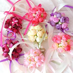 party cup stol dekoration brud armband blommor syster hand blomma brudgum boutonniere bäst man corsage prom bröllop blomma 5färg gåva