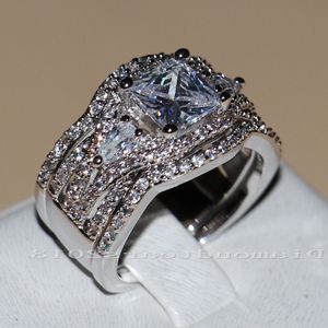 Victoria Wieck Luxury Smycken10kt Vitguld Fylld Topaz Princess Cut Simulated Diamond 3in 1Wedding Engagement Ringar för Kvinnor Storlek 5-11