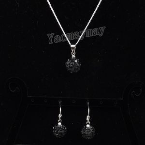 10mm Black Disco Ball Pendant Earrings And Necklace For Girls Rhinestone Jewellery Set 10 Sets Wholesale