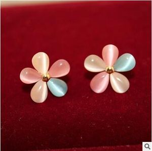 Cherry Flower Colorful Opal Earrings Stud Flowers Cherry Blossoms Stud Earrings Gold Gemstone Earrings For Women