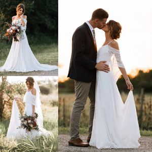 White Country Style Wedding Dresses Spaghetti Lace Wedding Gowns Back Zipper New Arrival Custom Made Cheap Discount Bridal Dresses 2017