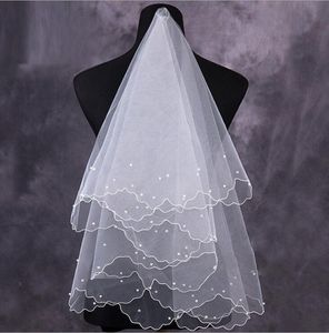 2019 Nowe welony ślubne Koreański Styl Veu de Noiva Perły Bridal White Red Ivory Ołówek Krawędzi W magazynie Tanie 1105