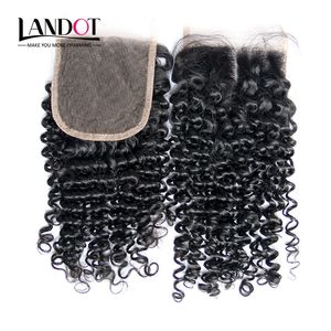 Brasilianska Peruvian Malaysian Indian Mongolian Curly Virgin Hair Lace Closure 4 * 4 Billiga Human Hair Deep Kinky Curly Closures Natural Black