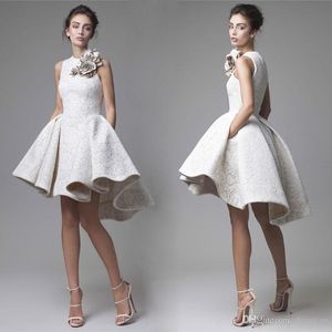 High Low Short Homecoming Dresses Jewel Neckline Custom Made A-Line Flower Appliced ​​Party Dress Short Spets Aftonklänningar