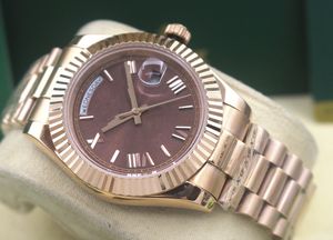 럭셔리 고품질 DAY-DATE 회장 브라운 다이얼 41MM 228239 Mens 18k 고스 골드 자동 무브먼트 손목 시계 남성 캐주얼 손목 시계