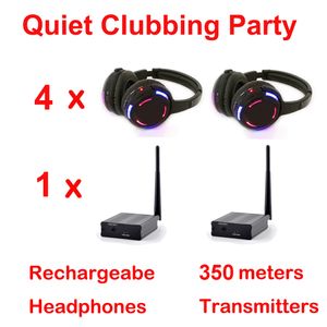 Professionellt tyst disco -system blinkande LED -lätta trådlösa hörlurar Silent Party Stereo Headset - 4 mottagare och 1 sändare