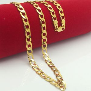 8mm Curb Chain 18k Yellow Gold Filled Solid Necklace For Women Men 24in Long Fashion Jewelry Gift
