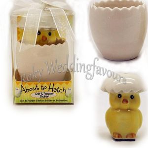 FREE SHIPPING 50Sets/Boxes About to Hatch Ceramic Baby Chick Salt & Pepper Shaker Baby Shower Kids Party Keepsake Birthday Gifts Supplies