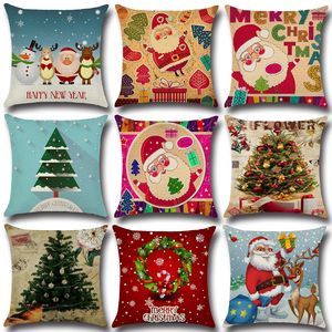 Hot Selling Linen Cushion Cover Square 43*43CM Christmas Series Pillow Case Cute Father Christmas Tree Snowman Home Decor Gift