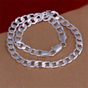 Heavy 66g 12MM flat sideways necklace Men sterling silver necklace STSN202 whole fashion 925 silver Chains necklace factory di260m