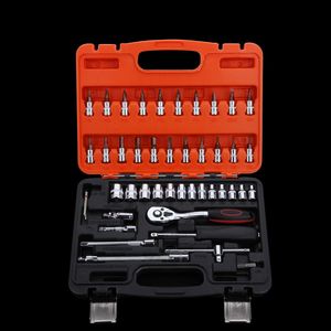 Frete grátis 46 PCS catraca soquete caixa de ferramentas conjunto conjunto de ferramentas de manga manual para o reparo do carro de emergência ferramenta de hardware automóvel acessório em Promoção