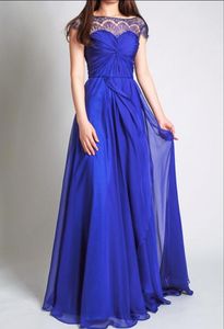 Royal Blue Long Modest Bridesmaid Dresses With Cap Sleeves Lace Chiffon Summer A-line Beach Rustic Wedding Party Dresses With Short Sleeves