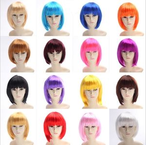 Fashion Women Bob Wigs Dance Cosplay Party Wig Synthetic Fiber Short Blonde Bob Wigs For girl Candy Colors hairpiece