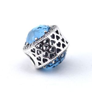 Fits Pandora Charms Bracelet 925 Sterling Silver Beads Radiant Hearts Charm Sky Blue Crystal & Clear CZ DIY Jewelry Making 1pc/lot