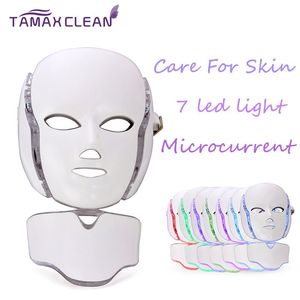 LM001 PDT 7 LED ışık Terapi yüz Güzellik Makinesi cilt beyazlatma cihazı dhl ücretsiz gönderi için Microcurrent ile LED Yüz Boyun Maskesi